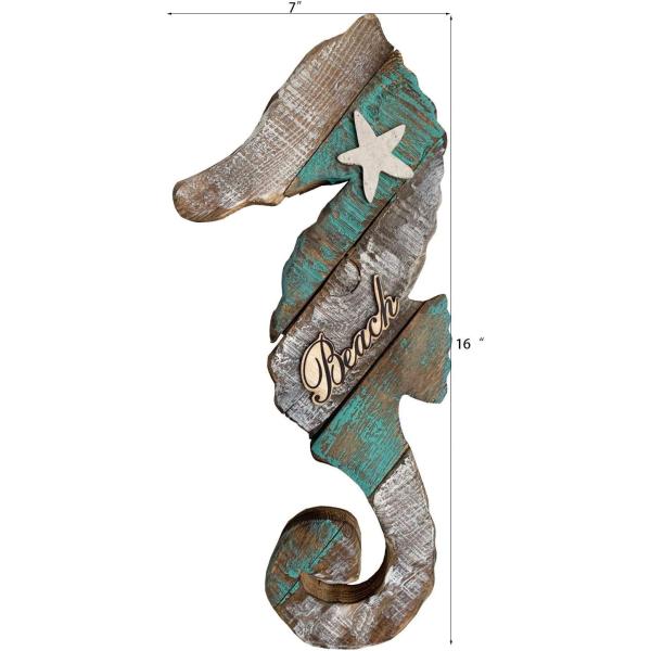 YUMBOR 素朴な木製航海壁掛け 手彫り タツノオトシゴ 壁装飾 アンティーク調 タツノオトシゴ ...