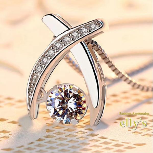 ダンシングストーンクロスネックレス　シルバー ジルコニア CZダイヤ プレゼント 結婚式 母の日 誕...