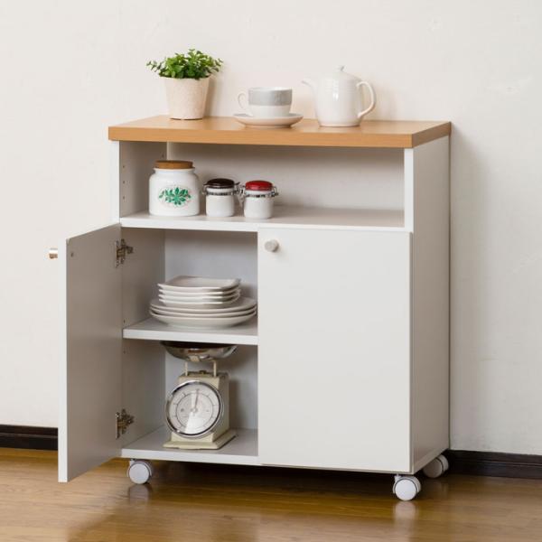 スマートワゴン(白)幅60cm キッチンワゴン キッチンカウンター キャスター付き ダイニングワゴン...