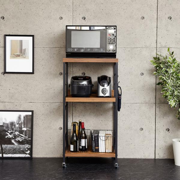 アートレンジワゴン(幅55 高さ110cm)≪KR≫ブラウン 木目 キッチン 北欧モダン スチール ...