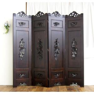 薔薇柄パーテーション スクリーン 送料無料 アジアン家具 アンティーク家具 クラシック家具 チェスト キャビネット コンソール 激安