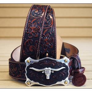 B***様【Justin】 ウェスタン ベルト ビンテージ アメリカ製 ネイビー 貴重 [MADE IN USA アメリカ製] 【JUSTIN ジャスティン】 ロングホーン