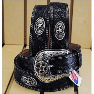 Tony lama ウエスタンベルト シルバー コンチョ ローハイド 切替