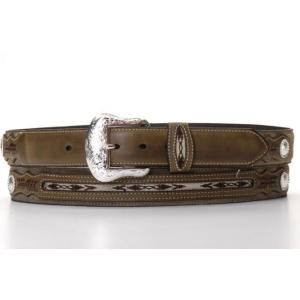 (#18)N2475702 メンズ ブラウン ミドルインレイ ウエスタンベルト (サイズ：32〜46...