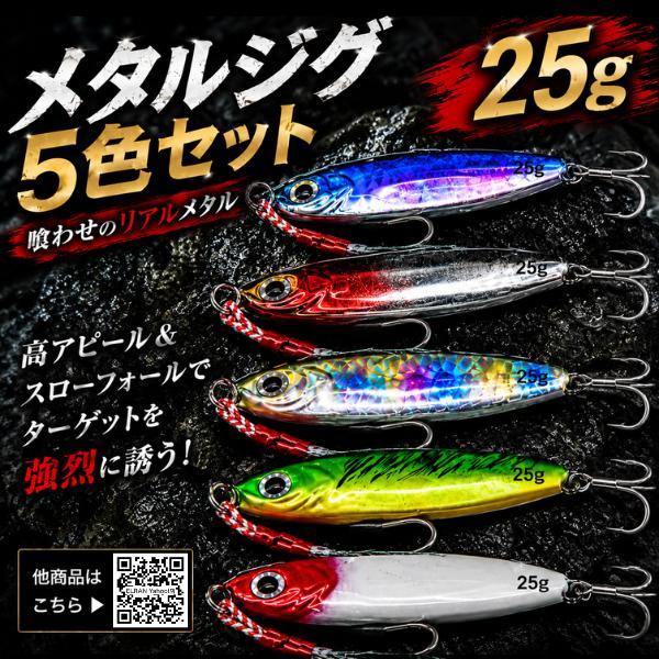 メタルジグ 25g 5色セット ルアー アシストフック フェザー付き 青物 シーバス ヒラメ タチウ...