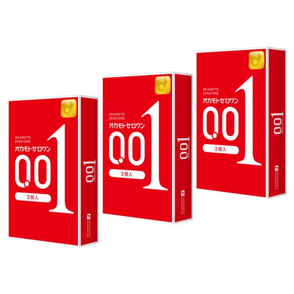 □オカモト ゼロワン（0.01）薄さ 0.01mm 3箱セット（3個入り×3箱） 赤パッケージ コン...
