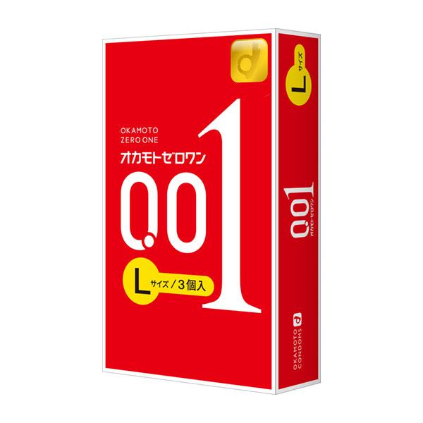 オカモト ゼロワン Lサイズ（0.01）薄さ 0.01mm 1箱（3個入り） 赤パッケージ コンドー...
