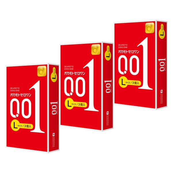 オカモト ゼロワン Lサイズ（0.01）薄さ 0.01mm 3箱セット（3個入り×3箱） 赤パッケー...