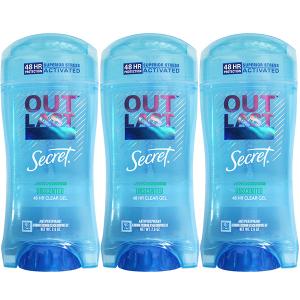 お得3個セット シークレット Secret 無香料 アウトラスト レディース デオドラント 女性用 制汗剤 48 HR クリアジェル ボディケア 2.6OZ