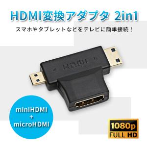 HDMI ケーブル 変換 アダプター 2in1 miniHDMI microHDMI ミニHDMI マイクロHDMI 金メッキ テレビ パソコン