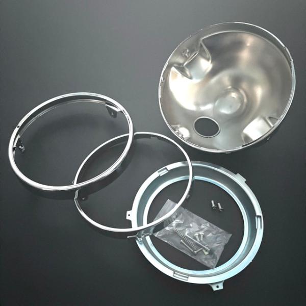 汎用 ヘッドライトリム ケースセット 180mm メッキ 8mm穴 丸目ライト