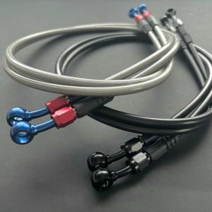 メッシュ ブレーキホース ダブルディスク用 2色有り 青赤 ブラック 長