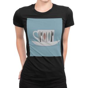 tシャツ レディース 半袖 ブラック 黒 デザイン S M L XL Tシャツ ティーシャツ T shirt カフェ　マグカップ 014442