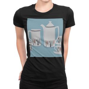 tシャツ レディース 半袖 ブラック 黒 デザイン S M L XL Tシャツ ティーシャツ T shirt カフェ　マグカップ 014443