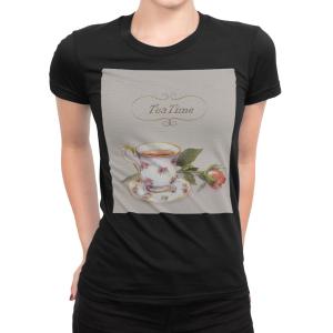 tシャツ レディース 半袖 ブラック 黒 デザイン S M L XL Tシャツ ティーシャツ T shirt カフェ　紅茶　マグカップ 014666