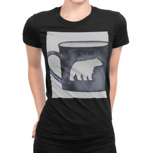 tシャツ レディース 半袖 ブラック 黒 デザイン S M L XL Tシャツ ティーシャツ T shirt くま　シロクマ　コップ　マグカップ　手書き　絵 015509