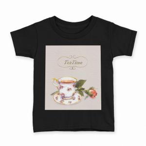tシャツ キッズ 半袖 黒地 ブラック デザイン 90 100 110 120 130 140 150 Tシャツ ティーシャツ T shirt カフェ　紅茶　マグカップ 014666