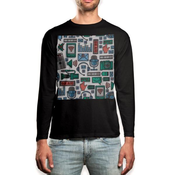 ロング Tシャツ メンズ 長袖 ブラック デザイン XS S M L XL 2XL ロンT ティーシ...