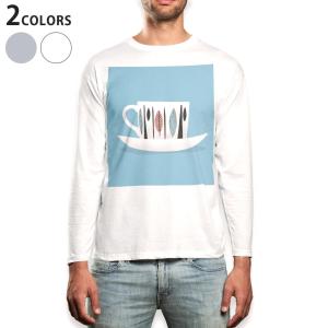 ロングTシャツ メンズ 長袖 ホワイト グレー XS S M L XL 2XL Tシャツ ティーシャツ T shirt long sleeve カフェ　マグカップ 014442