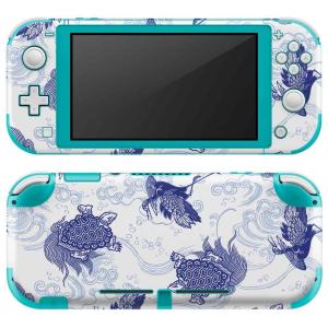 igsticker Nintendo Switch Lite 専用 デザインスキンシール 全面 任天堂 専用 ニンテンドー スイッチ ライト 和風　和柄　亀　鶴　青　ブルー 008261