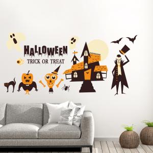 ハロウィン ハロウィーン☆ウォールステッカー halloween  600×1350mm　かぼちゃ　おばけ　星  おばけ カラフル　026119｜emart