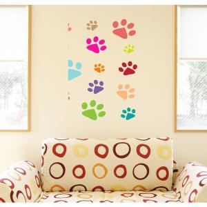 ウォールステッカー 飾り 390×877mm シール式 装飾 おしゃれ 壁紙 はがせる wall sticker 動物 アニマル 犬 ペット 足跡 カラフル 001205｜emart