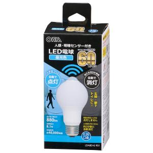 オーム電機 LED電球 E26 60形相当 人感明暗センサー付 昼光色 LDA8D-G R51【品番:06-4466】