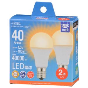 オーム電機 LED電球小形E17 40形相当 電球色 2個入 LDA4L-G-E17 AG62P 【品番:06-5542】｜E-MASTERヤフー店