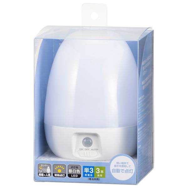 オーム電機 LEDナイトライト 明暗+人感 屋内用 80lm 電池式 NIT-BLA6JE-WN【品...