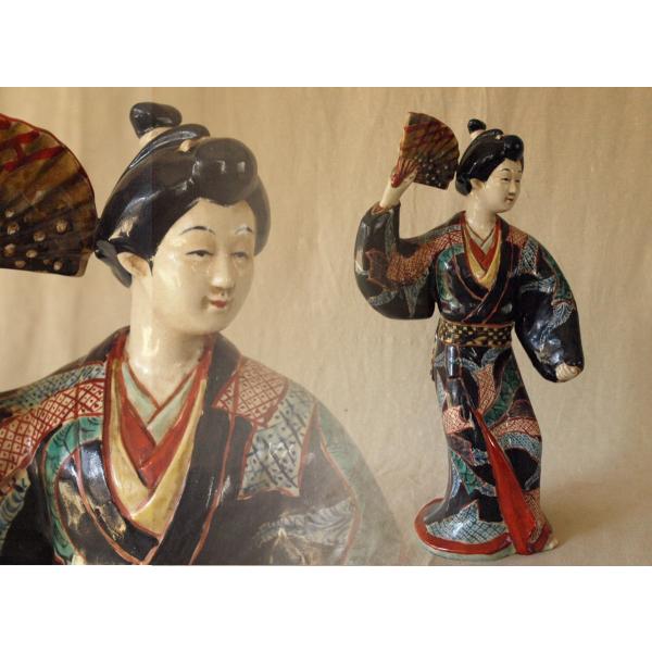 レア珍品 絢爛豪華 明治時代 九谷焼和服美人舞子35cm 優美 日本舞踊 芸者 芸妓 舞妓 古九谷 ...
