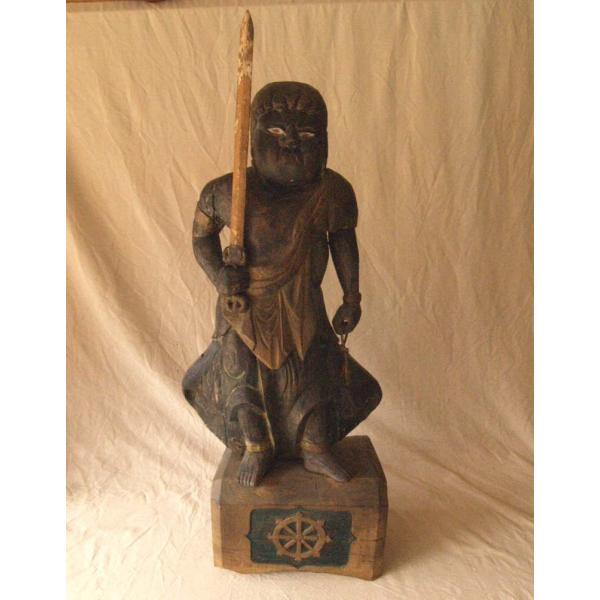 江戸 明治時代 木彫不動明王81cm 仏教仏像 民仏 吉祥 招福 縁起物 古民藝 骨董 日本古美術