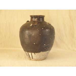 希少 江戸時代 古瀬戸飴釉小壺16cm 虹色 光彩 蹲る うずくまる 古民藝