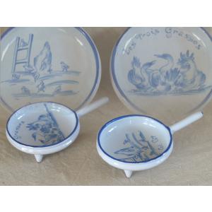 江戸時代 染付山水図 有田焼中皿16cm2枚 角福銘 古伊万里 吉祥 招福