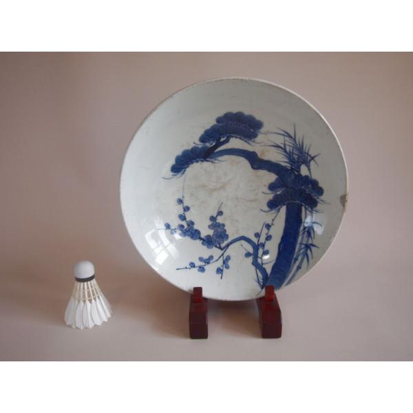 江戸時代 鍋島焼 染付松竹梅図大皿 29ｃｍ 空白の美 吉祥 縁起物 有田 古伊万里 古美術 骨董品