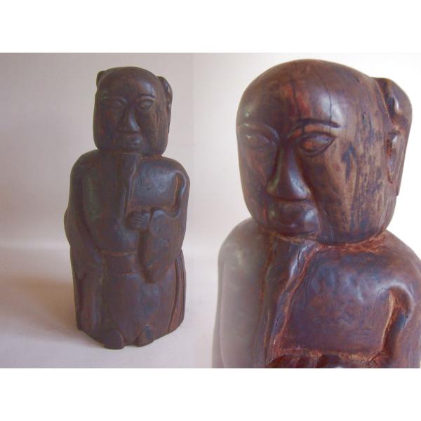 李朝期 一刀彫民衆仏 設楽神28ｃｍ 民仏 田舎仏 仏教仏像 朝鮮古美術 仏教美術 古民藝 古民芸 ...