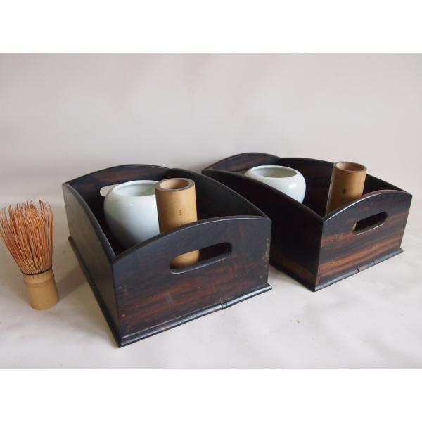 レア珍品 時代 希少 黒柿煙草盆27ｃｍ 2台セット 銘木 小物入れ 茶道 茶器 華道 花入れ 古民...