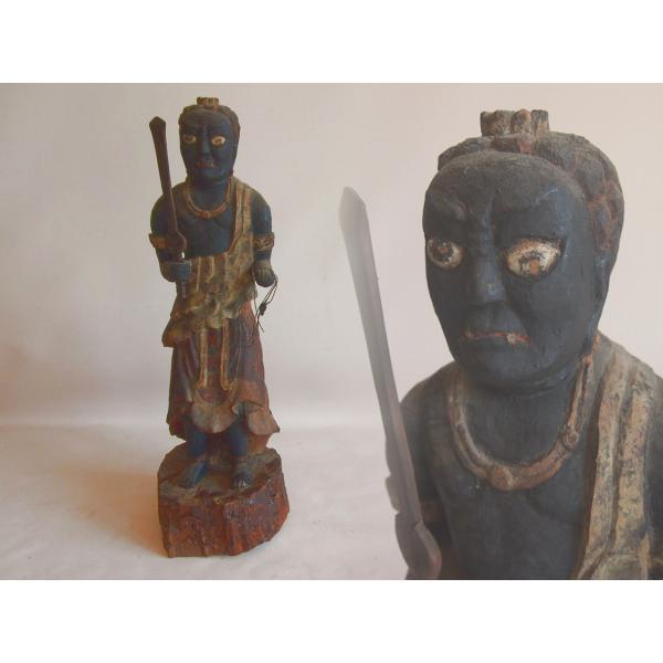 江戸〜明治時代 木彫不動明王43ｃｍ  仏教仏像 吉祥 招福 縁起物 古民藝 骨董 日本古美術 民仏