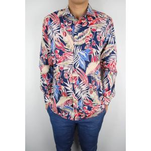 50%OFF セール！GANESH ガネーシュ 花柄 シャツ 長袖　ネイビー/レッド 700-82 ...