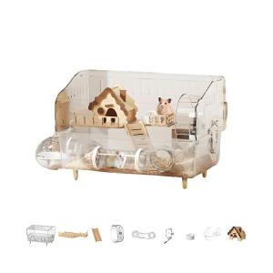 Jxzyil ハムスター ケージ【大きい】ゲージ アクリル製 小動物 完全透明 大型 ゴールデン 対応 360°観察 組み立て簡単 分解収納可能 かじ