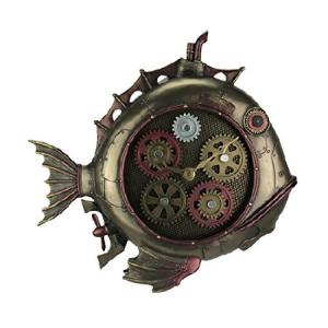 樹脂の柱時計のスチームパンク様式の魚の潜水艦の柱時計12.5 x 12 x 2インチの青銅｜emiemi