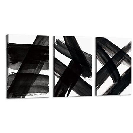 ArtbyHannah 16x24 黒と白のウォールアート フレーム入り 抽象的 ミニマリスト キャ...