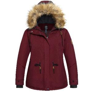 Wantdo Women's Plus Size Hooded Ski Jacket Windproof Winter Coats Waterproof Rain Coat Wine Red 5X｜emiemi