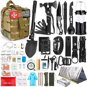 Survival Kit, 250Pcs Survival Gear First Aid Kit with Molle System Compatible Bag and Emergency Tent, Emergency Kit for Earthquake, Outdoor Adventure,｜emiemi