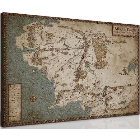 Lord Of The Rings 中世の地図 キャンバス ウォールアート プリント レトロ 中地地...