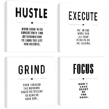 Hustle Execute グラインドフォーカス ホワイト モチベーションを高めるキャンバスウォー...
