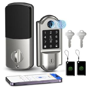 Smart Lock, 7-in-1 Keyless Entry Door Lock, Fingerprint Door Lock with Touchscreen Keypad, Built-in WiFi Deadbolt, Smart Door Lock with Bluetooth, Bio