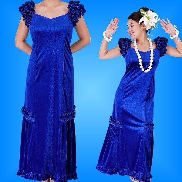 フラダンス ムームー ドレス ベルベット ブルーLLLサイズ 1078blLLL