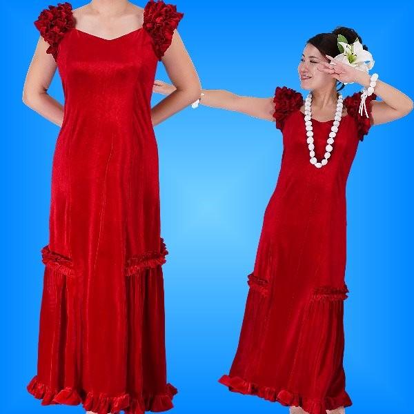 フラダンス ムームー ドレス ベルベット レッド LLLサイズ 1078rLLL
