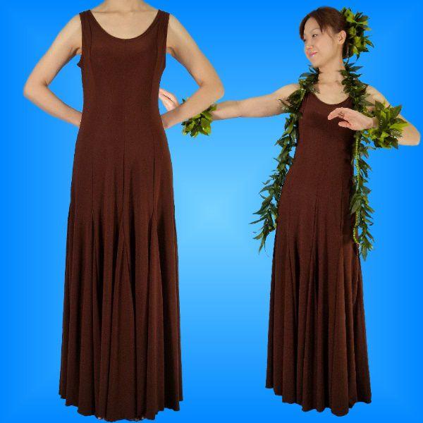 フラダンス 無地 ワンピースドレス ブラウン 1155a