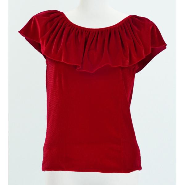 フラダンス ベルベット フリル ブラウス レッド 1315aF